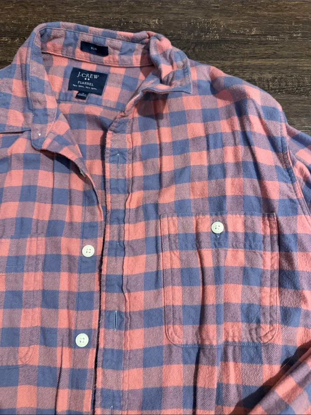 J. Crew Men’s Pink and Navy Checked Button-Down Shirt